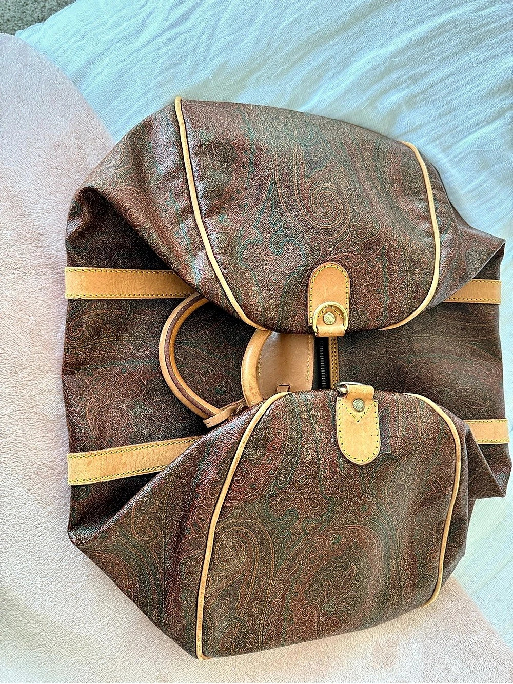 Etro Paisley Boston Duffle Bag Travel Bag Brown & Green